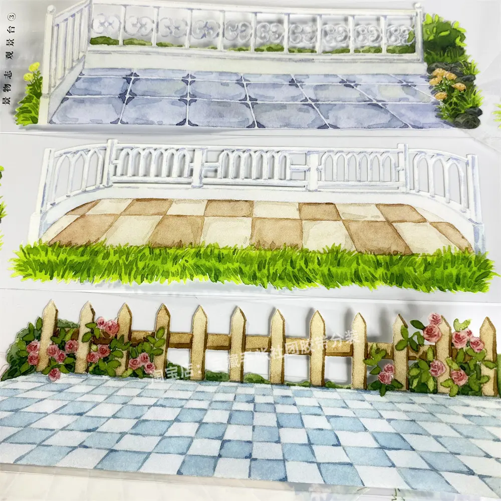 fita-washi-decorativa-a687-observacao-do-ponto-panoramico-3-cenarios-chi-cerca-piso-azulejos-yang-antigo-scrapbook-colagem-cartoes-diy-adesivo