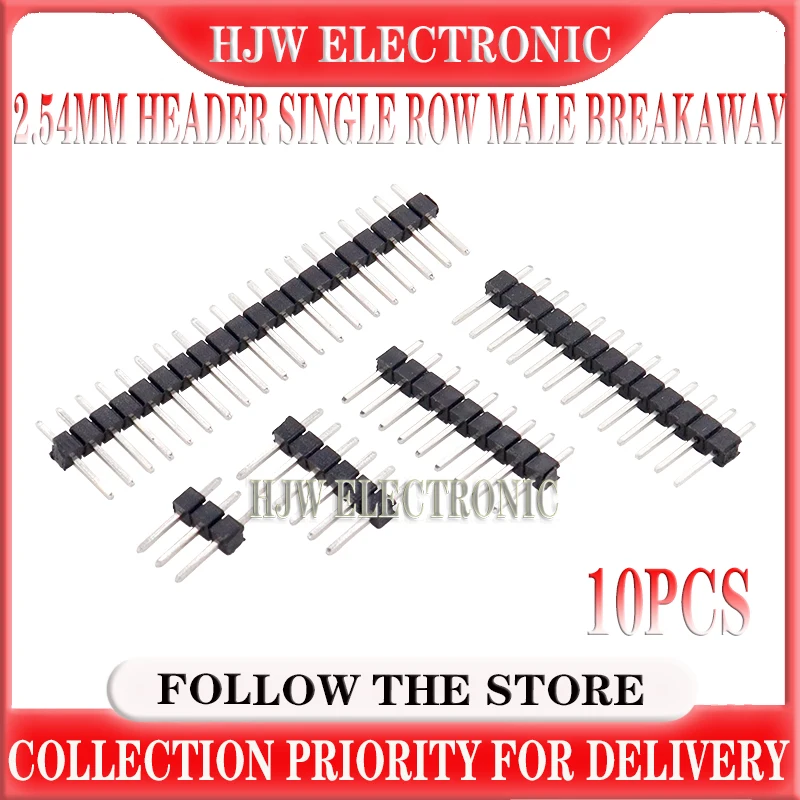 10pcs/lot 2.54mm 2.54 Pin Header Single Row Male Breakaway PCB Board Strip Connector Pinheader 1x2P/3/4/5/6/7/8/10P/12/20 40Pin