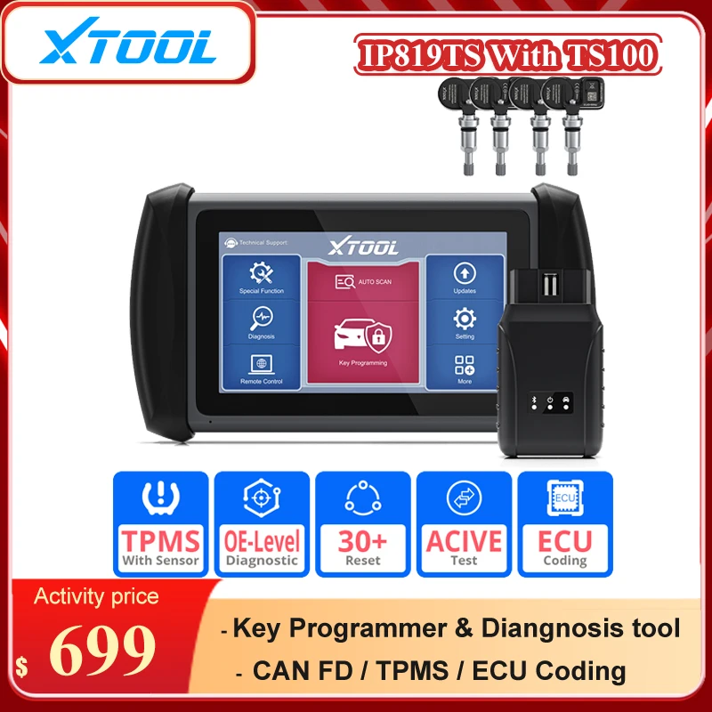 XTOOL InPlus IP819TS TPMS Programming With 4 Sensor Full Systems Diagnostic Bi-Directional Control 30+ Reset ECU Coding CAN FD