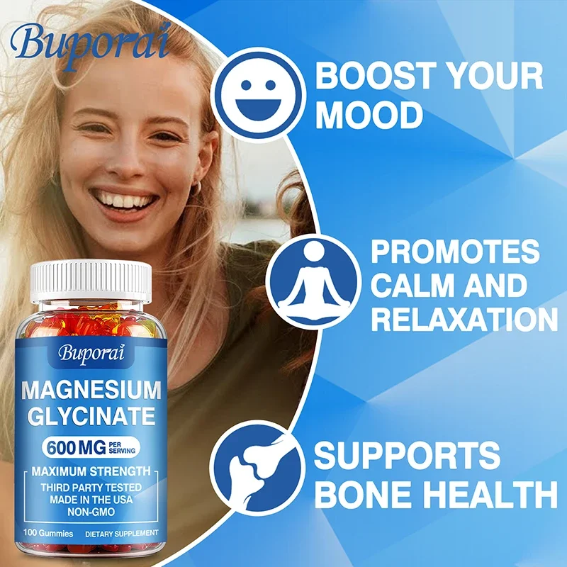 Magnesium Glycinate Gummies - Better Sleep Relax Nerves Good Mood Brain Health Muscle Recovery Strengthen Muscles and Bones