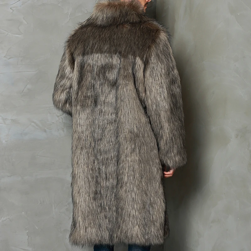 Men s Luxury Faux Fur Coat Jacket Turn Down Collar Long Sleeve Winter Warm Long Coats Overcoat Outwear