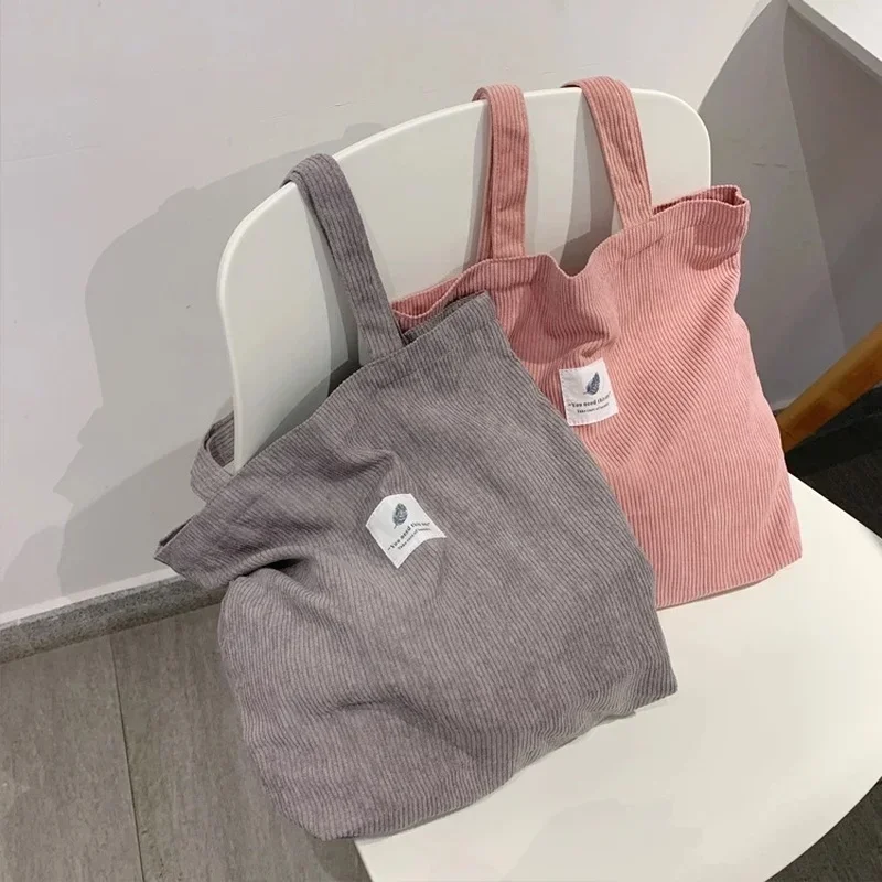 Reusable Girls Small and Large Shopper Totes Bag Corduroy Bag Handbags for Women Shoulder Bags Female Soft Environmental Storage