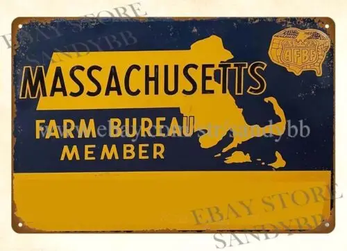 1950S MASSACHUSETTS FARM BUREAU MEMBER metal tin sign western wall decor