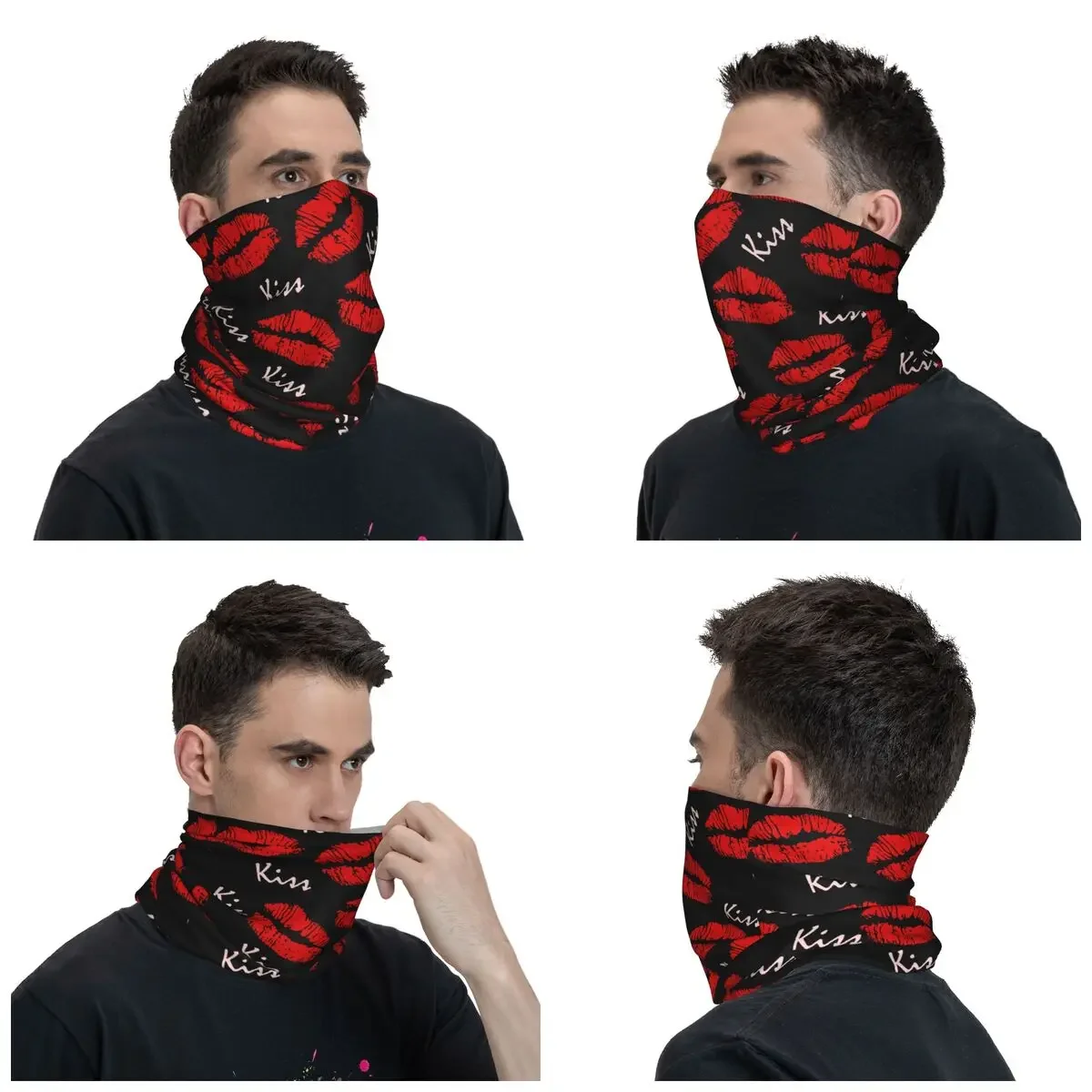 Labbra rosse rossetto Bandana copricollo stampato passamontagna sciarpa avvolgente copricapo caldo Running Unisex adulto antivento