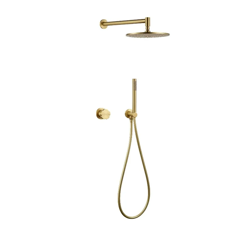 

Brushed Gold Concealed In Wall Shower System Set Hidden Hot Cold Water Mixer Minimalist Shower Kit For Home Bathroom