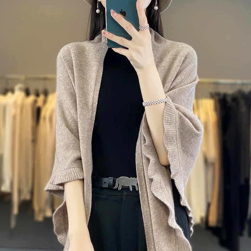 Women\'s Warm Autumn And Winter 100% Pure Wool Cape Solid Color Sleeveless Beautiful Slave Wool Ahawl Acarf