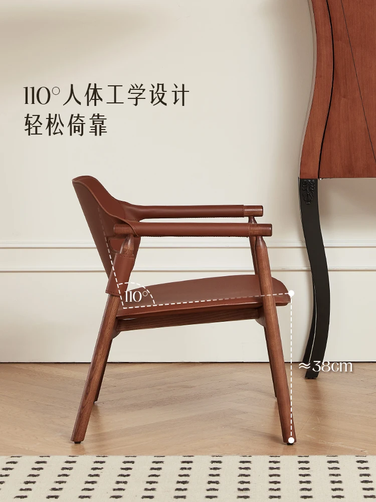 Leisure Single Saddle Leather Designer Mid-Ancient Leisure Chair Silent Style Wooden Chair