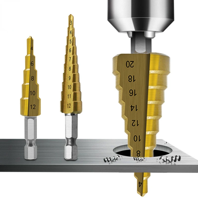 3Pcs/set 3-12mm 4-12mm 4-20mm HSS Straight Groove Step Drill Bit Titanium Coated Wood Metal Hole Cutter Core Drilling Tools Set