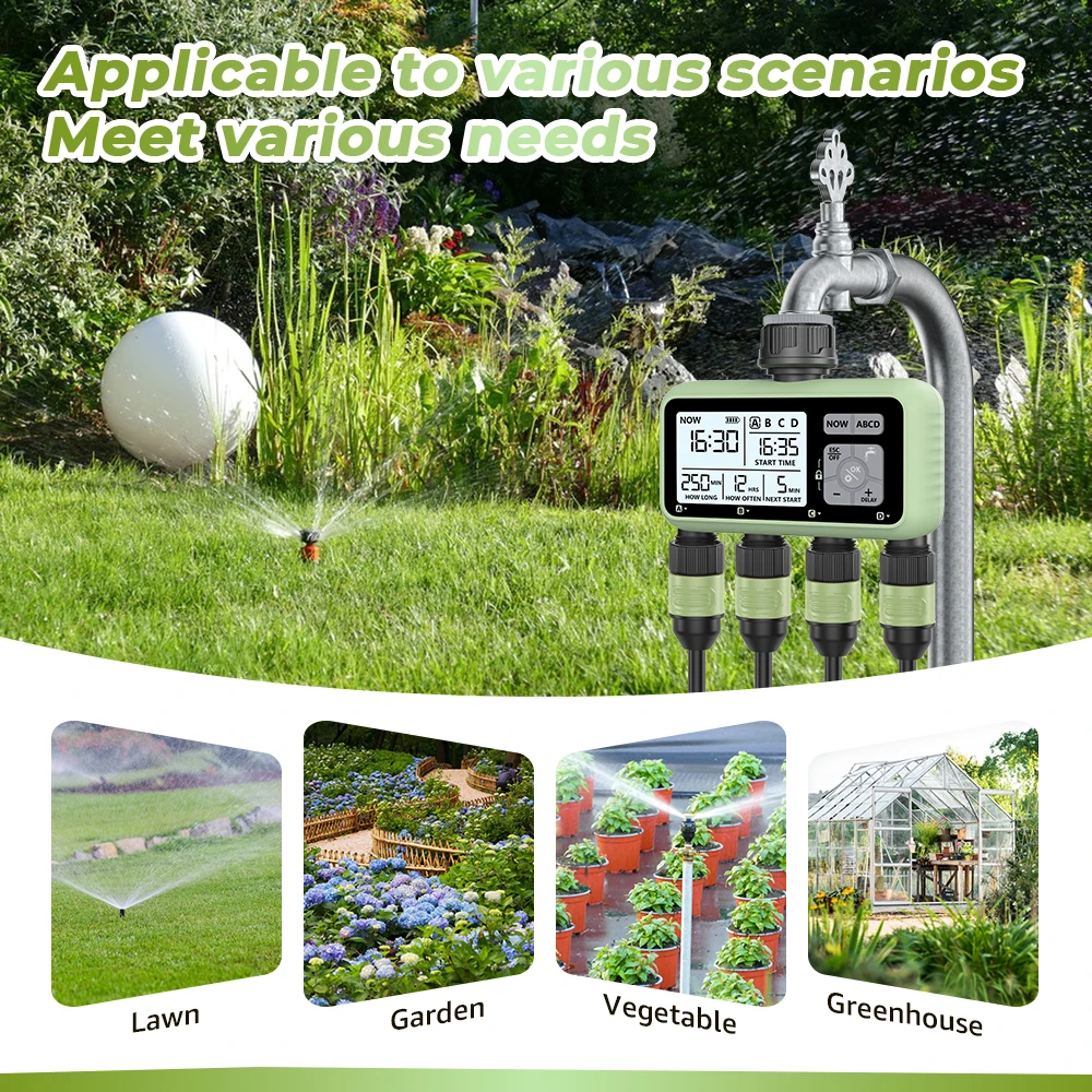 Eshico HCT-379 Outdoor Garden Smart 4-wyjściowy zegar nawadniania Cztery niezależne interfejsy do łatwego montażu narzędzi ogrodowych