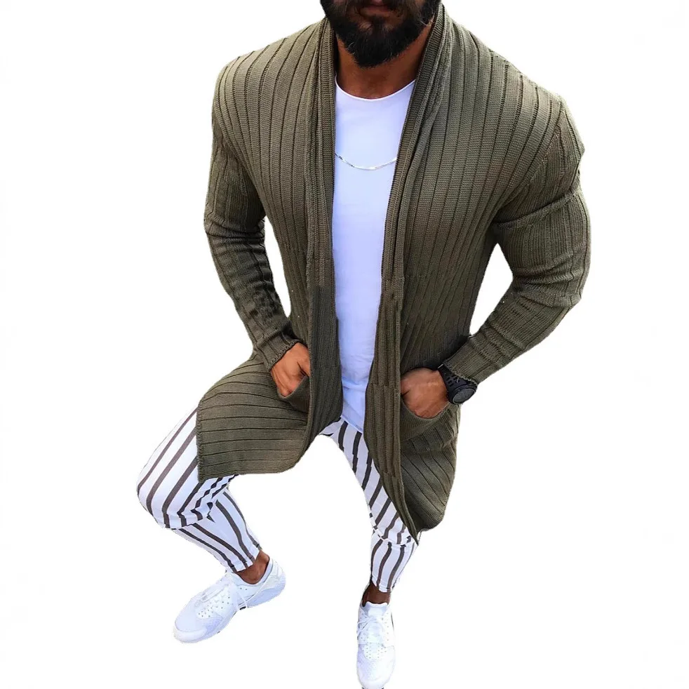 سترة سترة الخريف والشتاء بلون سليم المناسب طويلة الأكمام التلبيب سترة مشغولة من الصوف سترة الرجال #5