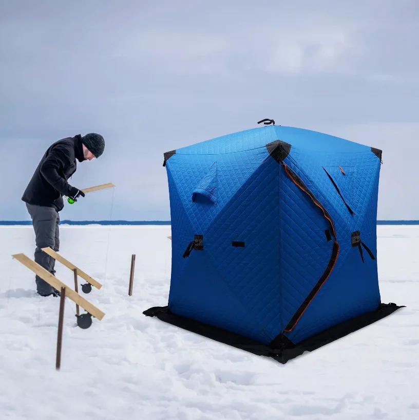 

1-2 Person Portable Ice Fishing Tent - Thermal Blue Shelter for Winter Fishing