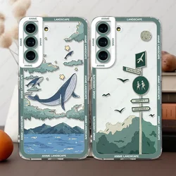 Case For Samsung Galaxy S24 S20 S21 FE S22 Plus S23 Ultra A22 A54 5G Soft Cover Anime Landscape Cloud Whale