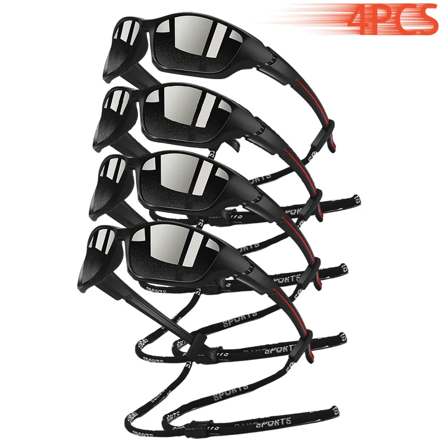 4PCS Vintage-Mode-Sonnenbrillen mit Kette für Männer und Frauen, Sportbrillen für Radfahren, Fahren, Angeln, Laufen, Bergsteigen