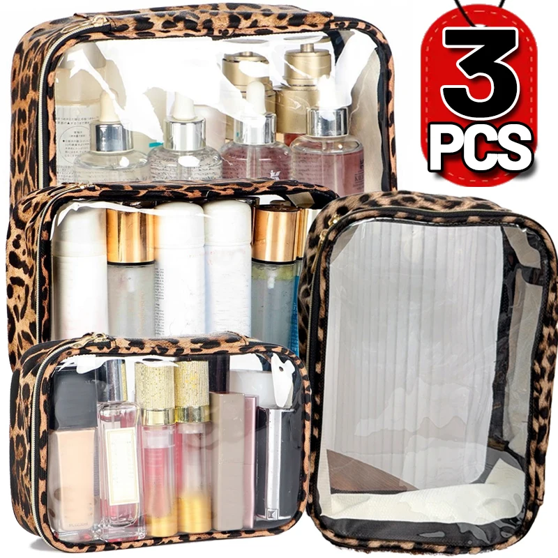 

Дорожная косметичка-органайзер, водонепроницаемая сумка с леопардовым принтом, большая вместительная прозрачная сумка для туалетных принадлежностей на молнии, портативные сумки для хранения косметики