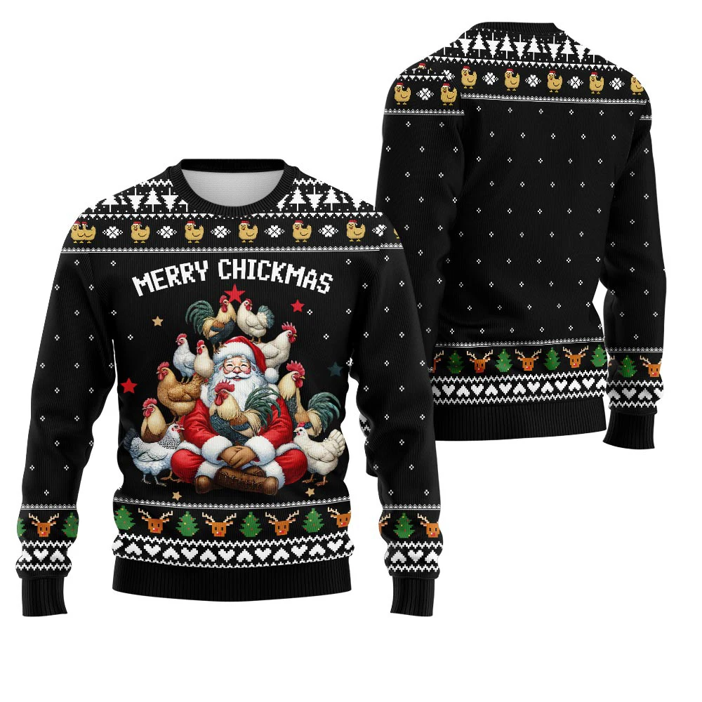 سانتا والديك طباعة "Merry Cluckmas" شعار الشتاء عيد الميلاد القبيح هوديي المرأة بلوزة كاجوال Harajuku احتفالي الشارع الشهير #1