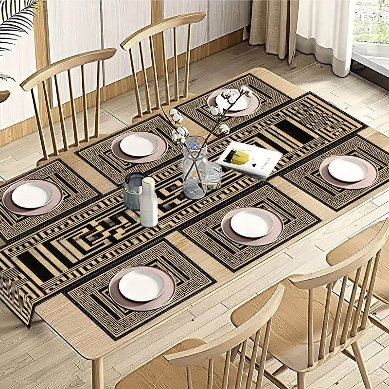VIKAMA New Chinese Light Luxury Geometric Table Flag Meal Mat Set Waterproof and Anti slip Kitchen Dining Table Mat Home Decor