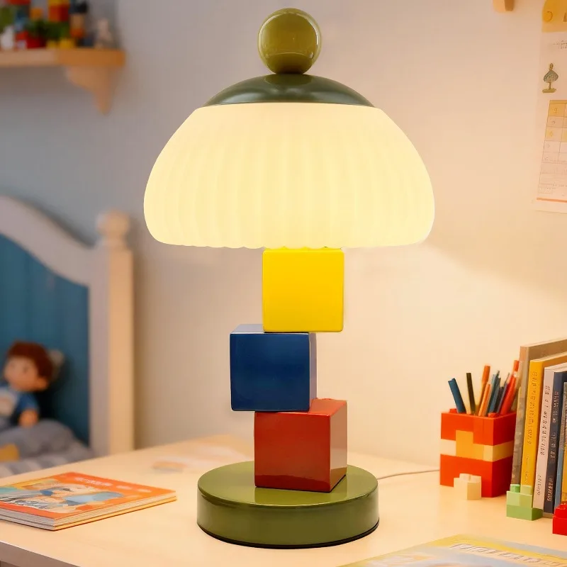 Color Blocking Square Eye Protection Desk Lamp, Creamy Style Bedroom Bedside Ambient Light, New Personalized Design