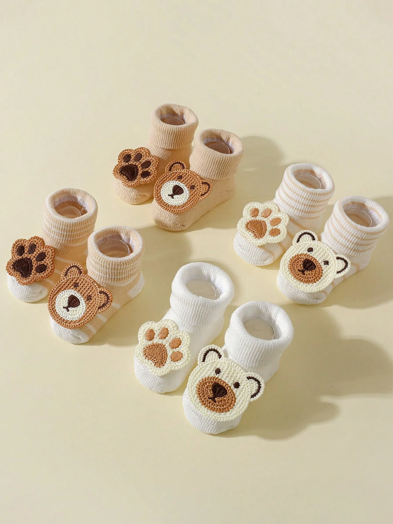 4 أزواج من جوارب الدب الكرتونية اللطيفة للأطفال، جوارب قطنية ناعمة مضادة للانزلاق للأطفال حديثي الولادة من عمر 0 إلى 12 شهرًا للأولاد والبنات #6