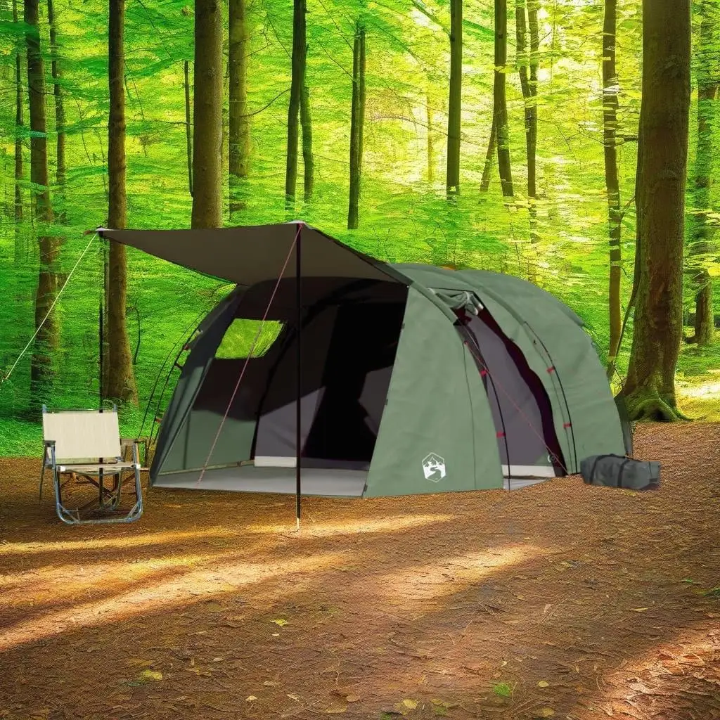 Waterproof 4-Person Green Tunnel Camping Tent - Lightweight Outdoor Shelter for Family Adventures