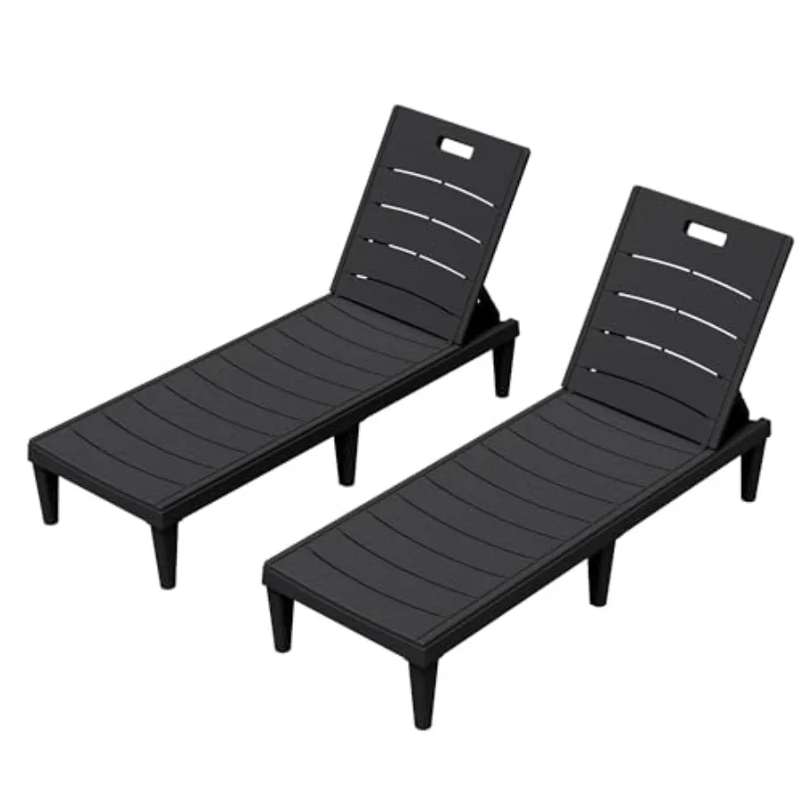

Outdoor Chaise Lounge Chairs Set of 2 with 5-Position Adjustable Backrest, Waterproof PP Sun Loungers for Garden Pool Beach Pat
