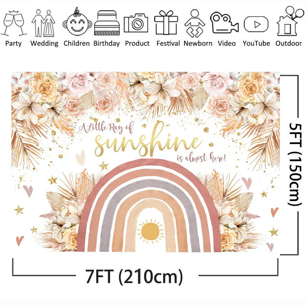 Mocsicka богемный Радужный детский душ фон для фотосъемки в стиле бохо цветок пампасы трава девушка первое причастие фото фон для студии