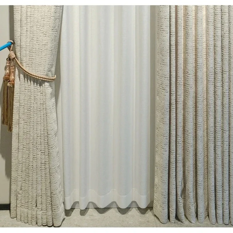 

Elegant Cream White Marble Jacquard Chenille Blackout Curtains for Living Room Bedroom Balcony Valance Finished Product 창문커텐