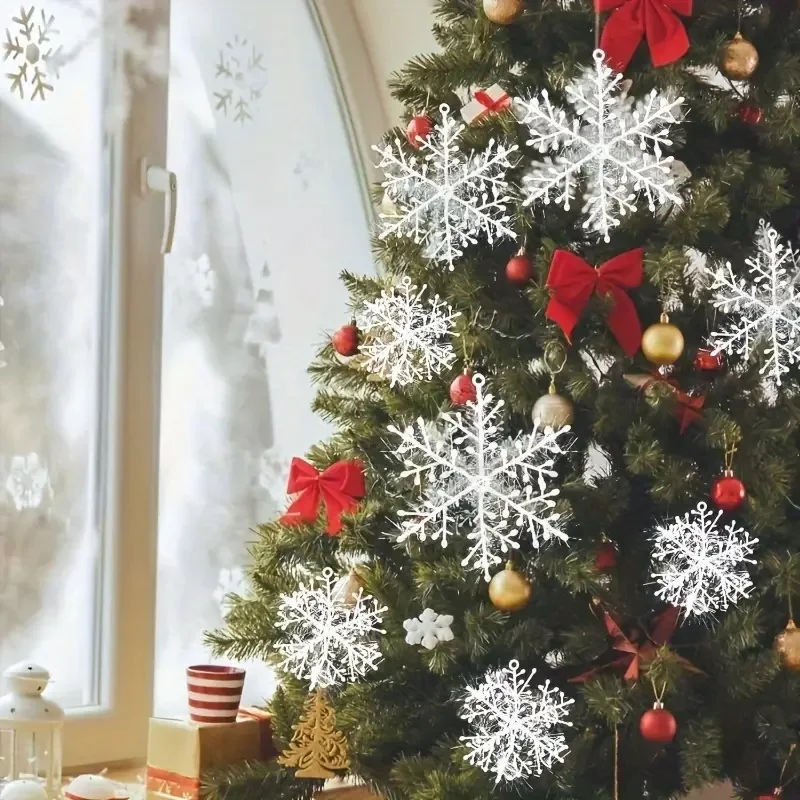 30 Stück Weihnachtsbaum-Schneeflocken-Dekoration, Kunststoff, zum Aufhängen, Schneeflocken-Baumschmuck für Weihnachten, Neujahr, Partyzubehör