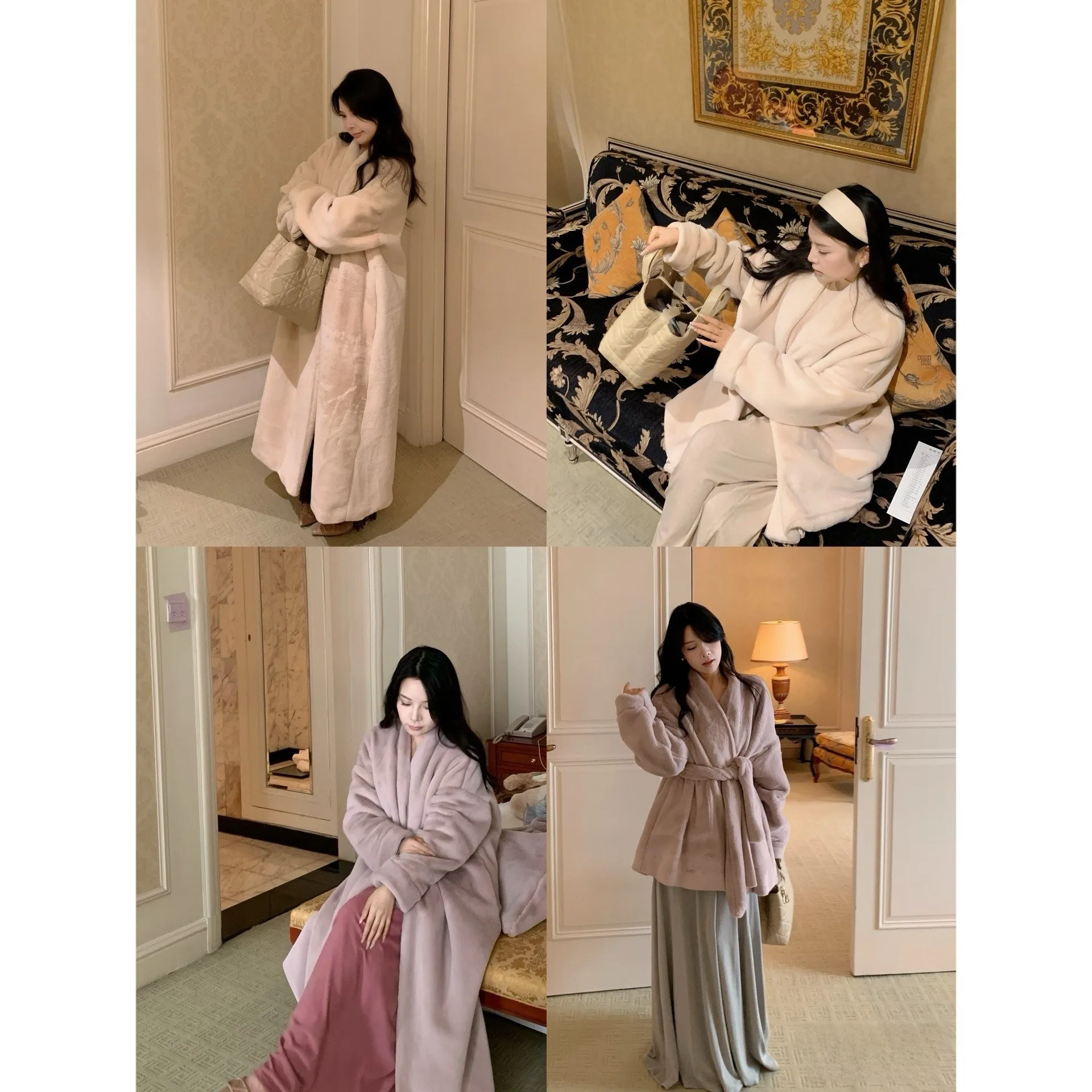 

Colored 9 Mink Fur Coat Loose Lazy Thiened Open Cardigan Medium Length Women's Winter Faion Outerwear Polyester