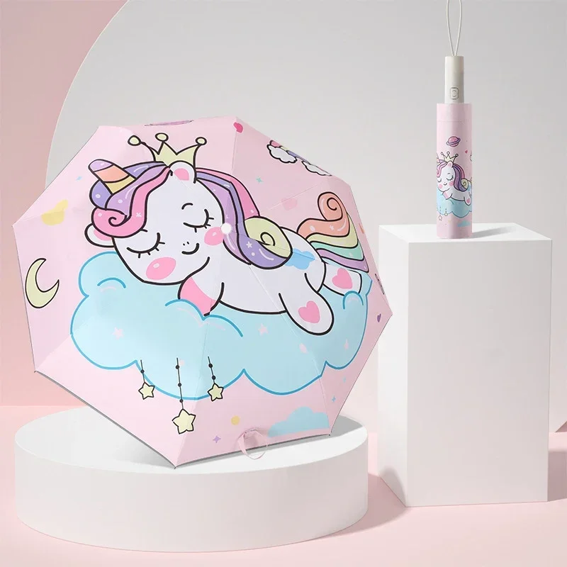 

Automatic Umbrella Pink Unicorn Princess Crown Umbrella,Windproof Folding Umbrellas,Reflective Stripe Design Umbrella，No Rebound