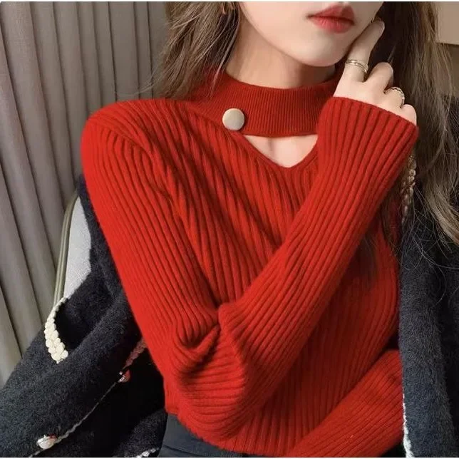 Herbst Winter Neue Stil Woolen Pullover Innen Und Außen Neue Chinesische Stil frauen Gestrickte Pullover Halb Hohen Kragen Basis Schicht hemd
