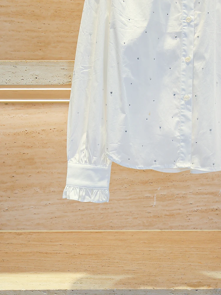 

Женский топ Ele ранней осени с воротником-стойкой и бисером, высококачественный европейский топ для поездок на работу, прямая трубка, длинный све