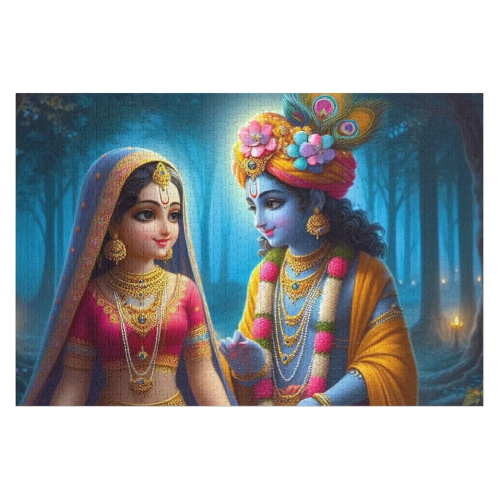 

Beautiful Radha Krishna Meeting each other in Vrindavan at Night Jigsaw Puzzle Iq Custom With Photo Custom Gifts Puzzle