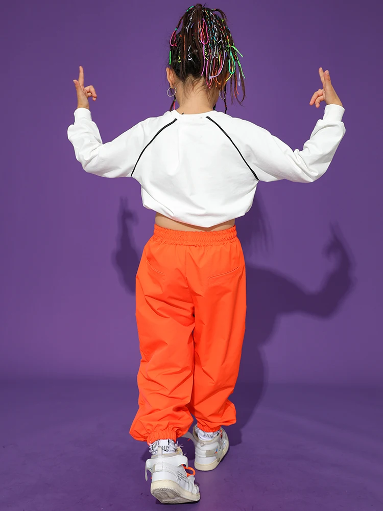 Ropa de Hip Hop para niños, traje de actuación de baile moderno, traje Kpop, traje de baile de Jazz para niñas, Tops cortos, pantalones Cargo naranja 2023