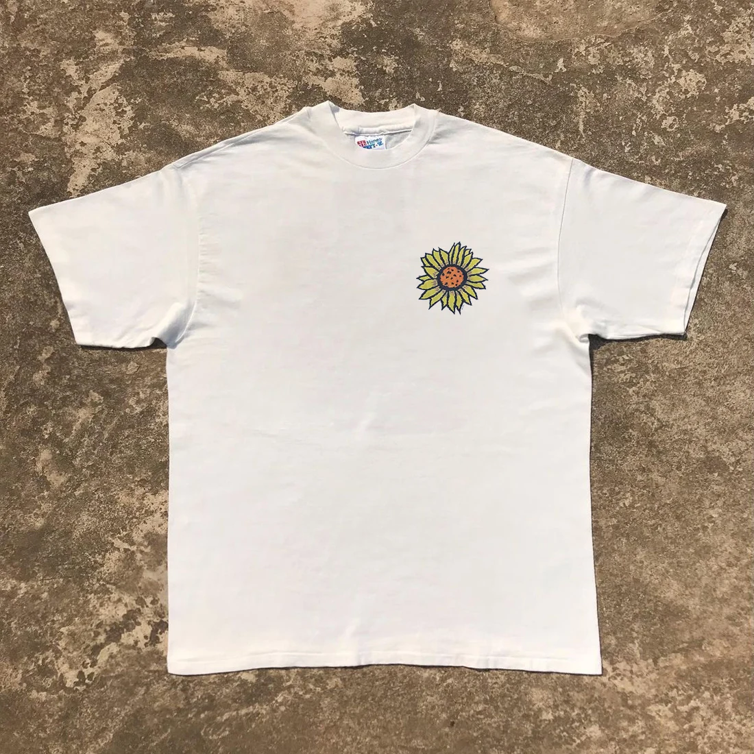 Hand-Drawn Sunflower Illustration Loose Fit Short Sleeve T-Shirt American Street Style Freshness  Brand Youth Fashion