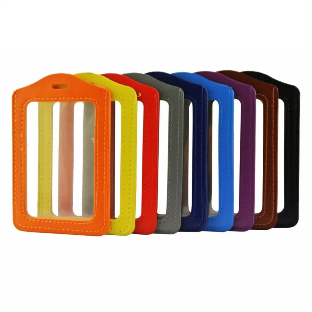 PU Leather ID Badge Case Double-Sided Transparent Business Card Holder Bank Card Colorful Name Card Cover Bus Card