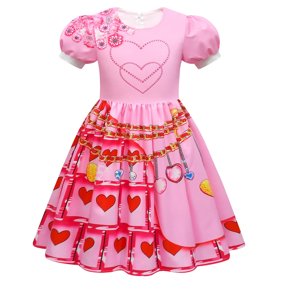 Fancy Girls Pink Heart Princess Dress Kids Halloween Cosplay Descendants Birthday Party Masquerade Carnival Children's Costume