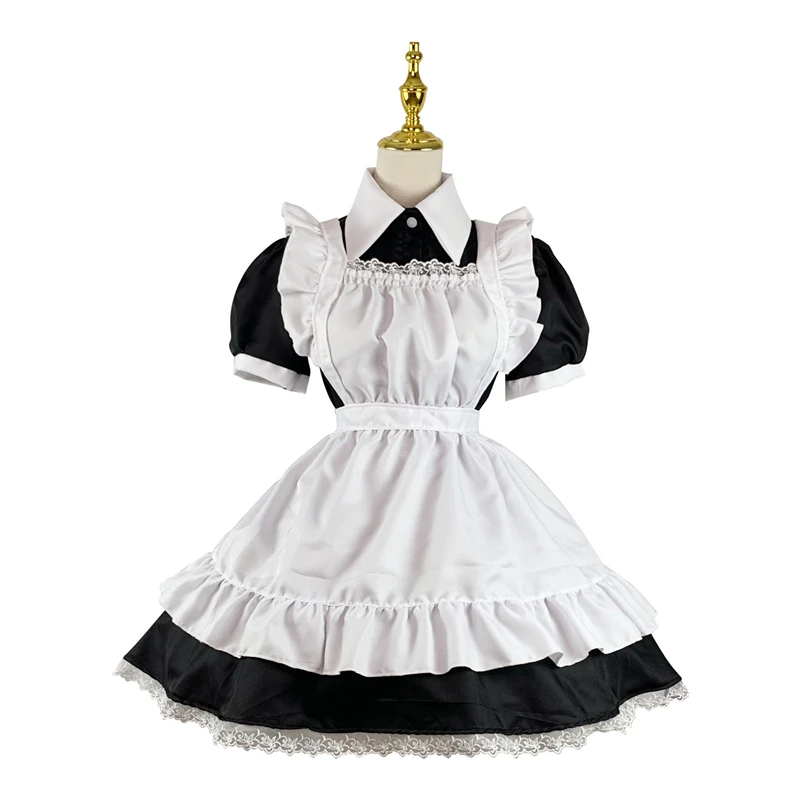 Shirt Collar Short Sleeve Mini Dress Restaurant Uniform Japanese Anime Maid Cosplay Attire Black and White Classic Lolita Suit