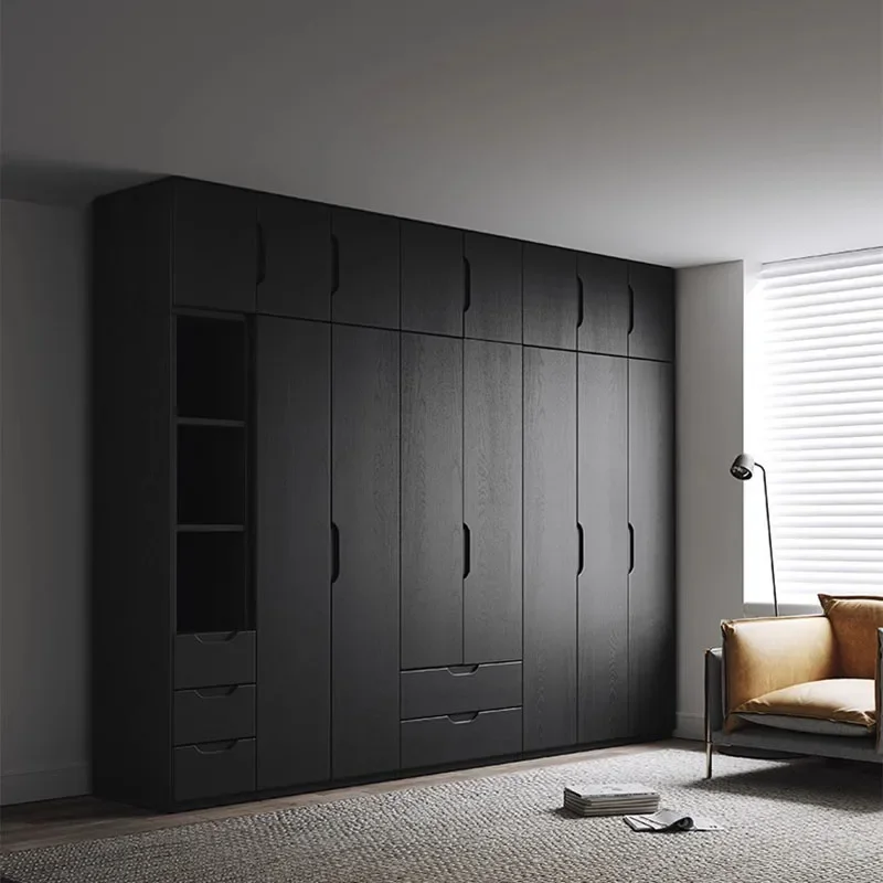 Black Hanging Handles Wardrobe Wood Full Size Drawers Bedroom Wardrobe Storage Cabinets Doors Ubrania Furnitures