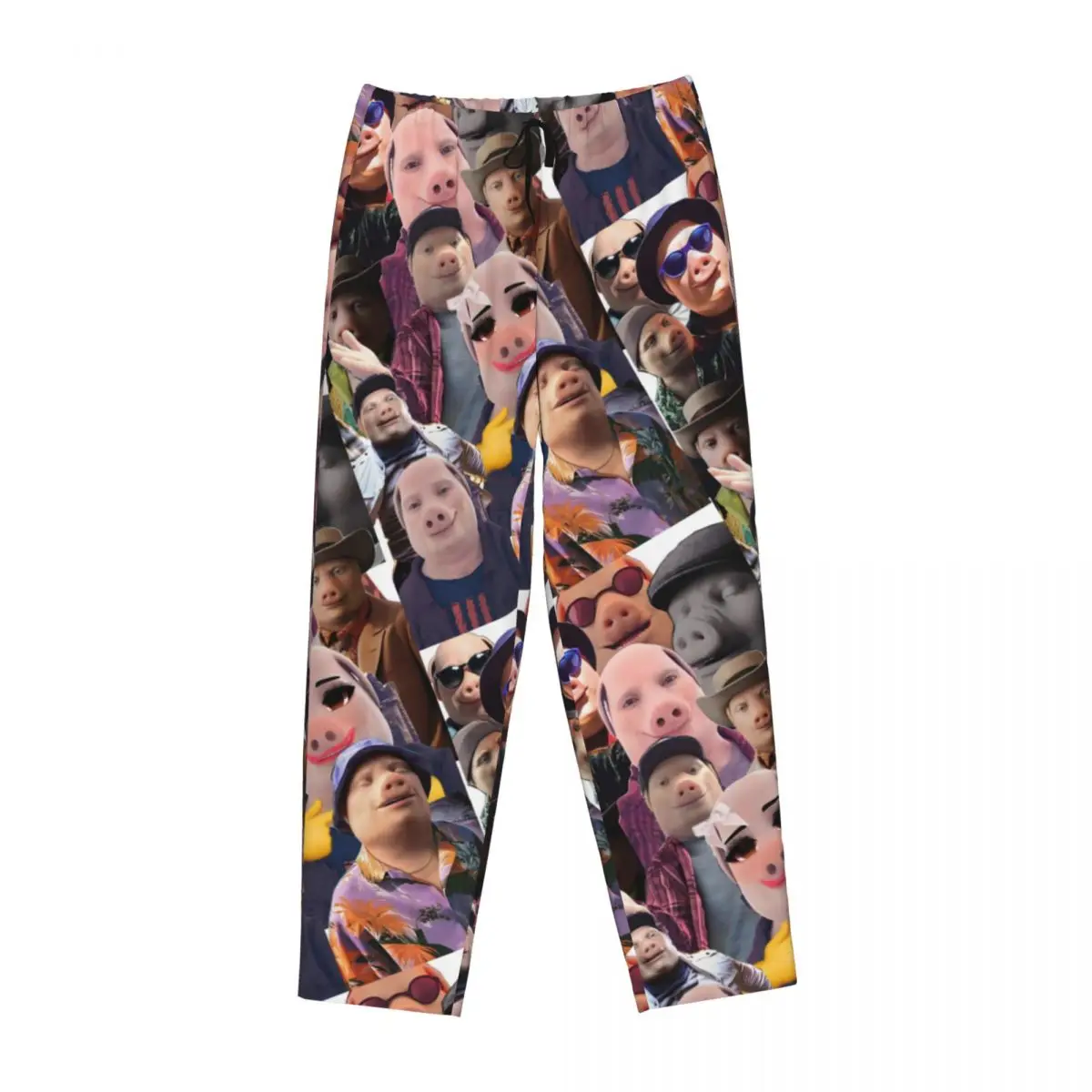 カスタムジョンポークが呼んでいるパジャマパンツ、女性用スリープウェア、伸縮性ウエストバンド付き、面白い豚柄スリープラウンジボトムス（ポケット付き）