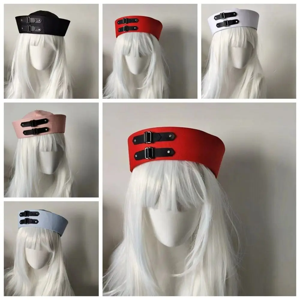 Cute Black Leather Buckle Sailor Hat PU Chain Versatile Captain Hat Sweet Y2K Vintage Beret Cosplay
