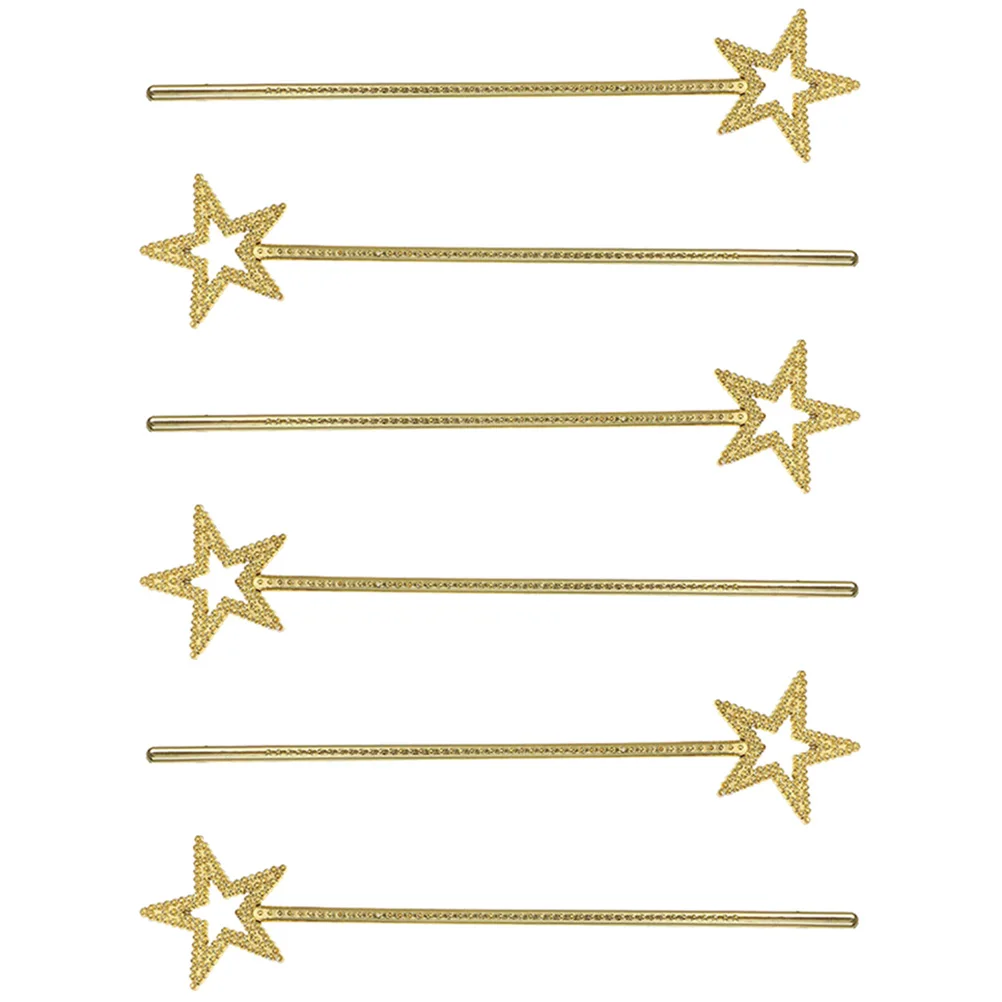 

6pcs Star Fairy Wands Silver Hollow Topper Lightweight Reusable Party Props Cosplay Favors Stick Accessories Girl Wand