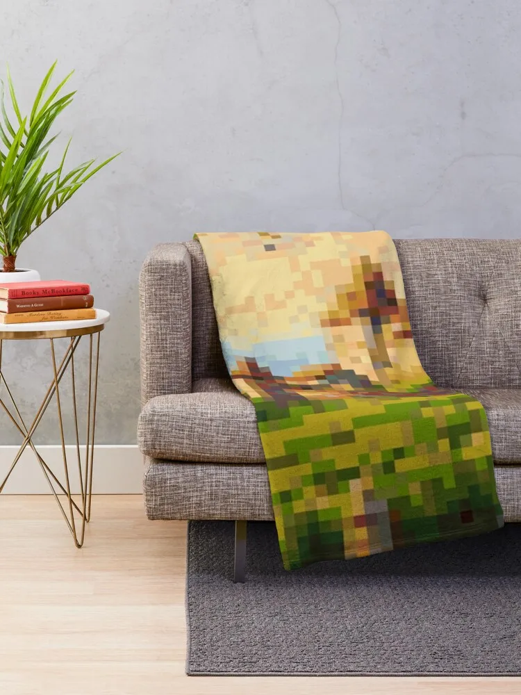 Majestic Castle in Vineyard - Medieval Countryside Retreat in Pixel Art Style Throw Blanket Luxury blankets and throws Blankets