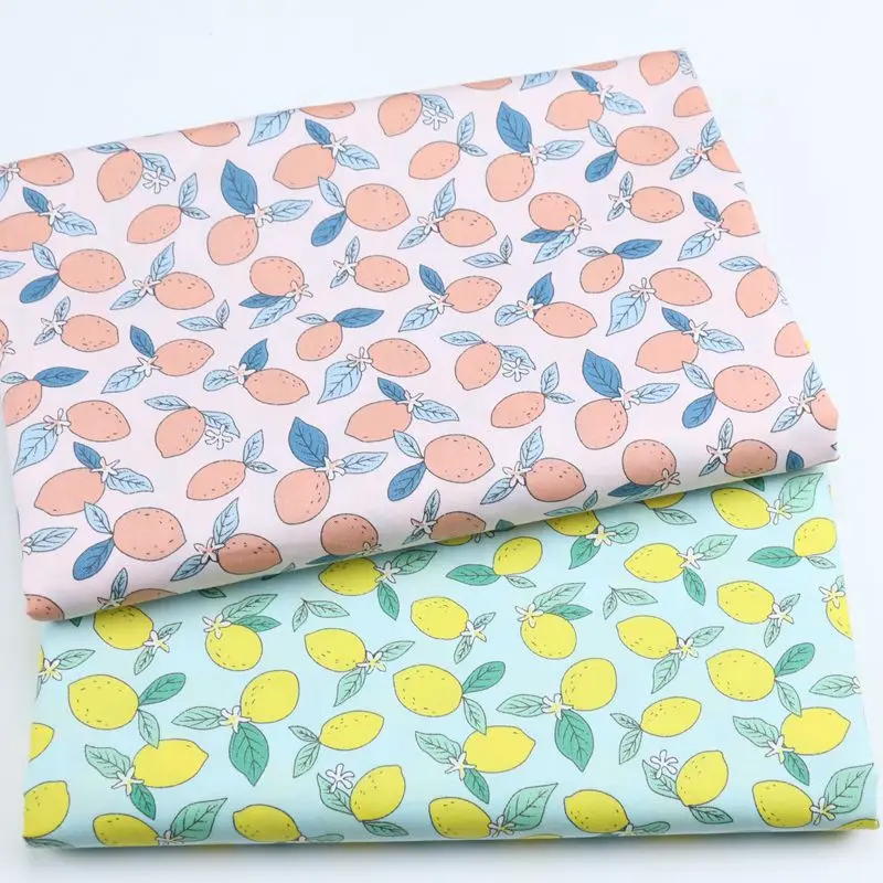 Half Meter Twill Fruit Cartoon Lemon Tincture Person Print Fabric For Handmade DIY Garment Dress Pajamas Cloth