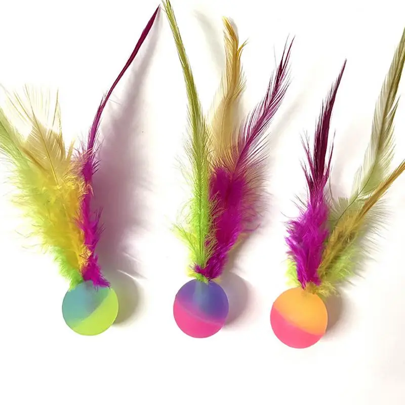 Pelotas elásticas para gatos, pelotas hinchables interactivas, juguetes rodante hinchables con plumas para gatos para hacer ejercicio, gatito interior aburrido
