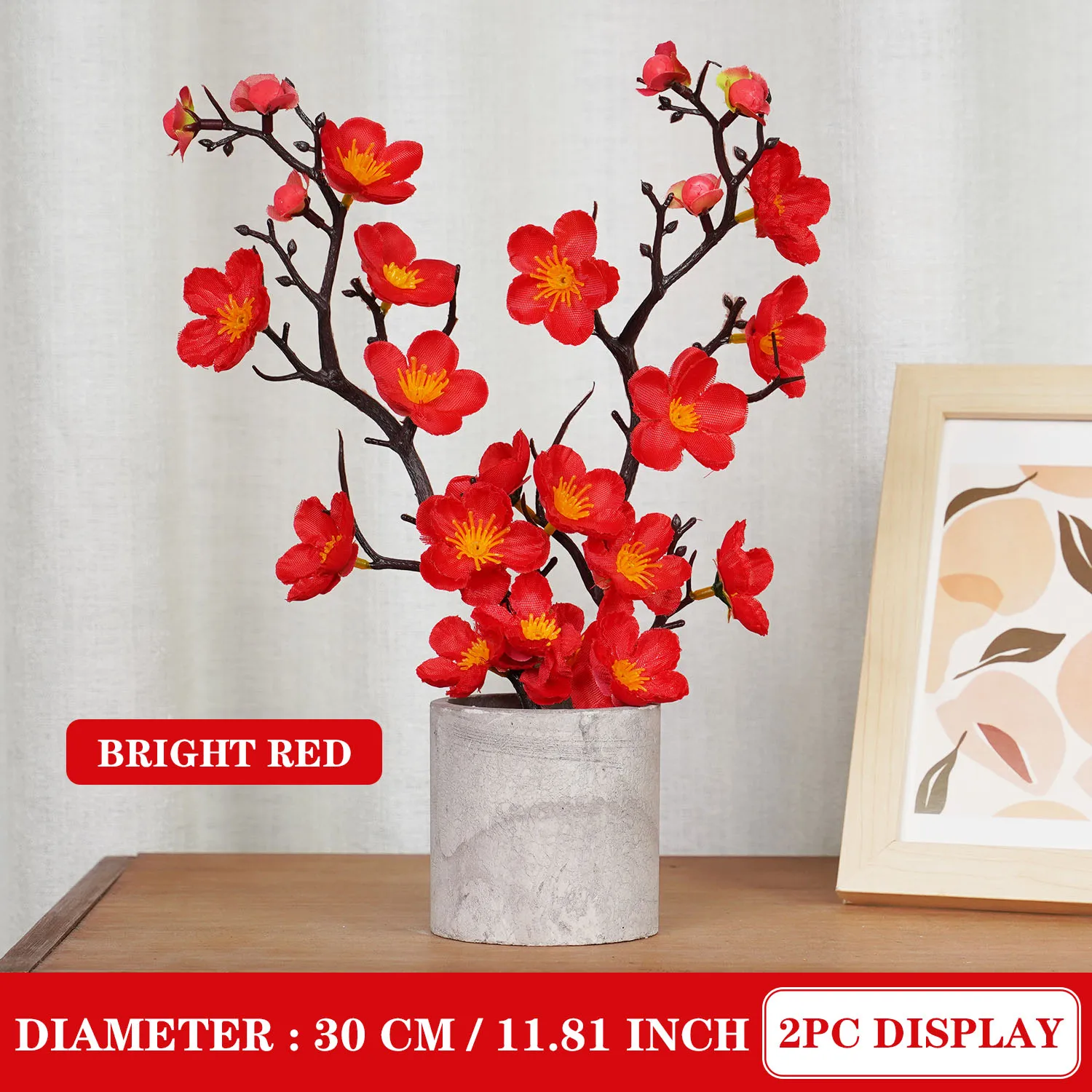 30 cm Pflaumenblütenzweige, künstliche Blumen, Hochzeit, Zuhause, Tisch, gefälschtes Blumenarrangement, Dekoration