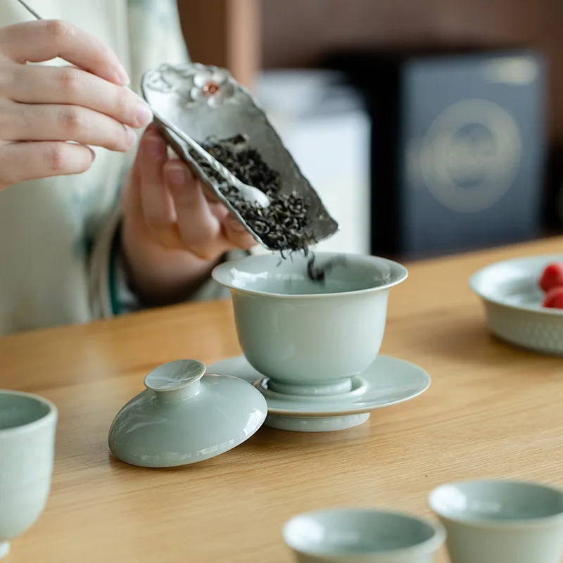 أغنية Qingze تغطي الوعاء بشكل مهل الكونغ فو ثلاثة المواهب غطاء الوعاء صنع وعاء الشاي صنع السيراميك Gaiwan