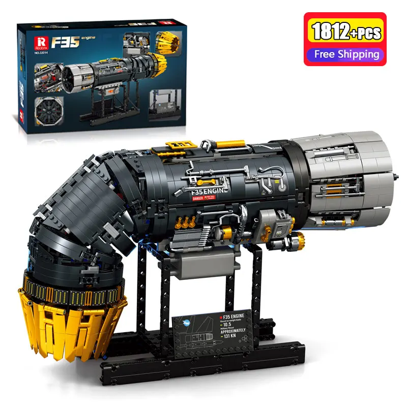 Reobrix 1812 STKS 1:17 F35 900 Turbofan Motor Model Kit Elektrische Versie Technische Bouwsteen Bakstenen MOC Speelgoed Voor Volwassenen Kinderen