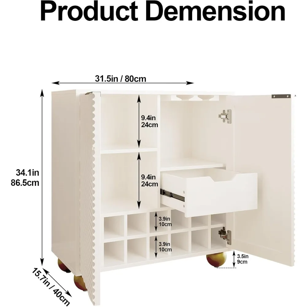 Szafka do przechowywania, bar do kawy, szafka dekoracyjna na alkohol 31,5 cala z miejscem na wino i uchwytem na kieliszki, nowoczesne szafki na wino i Si