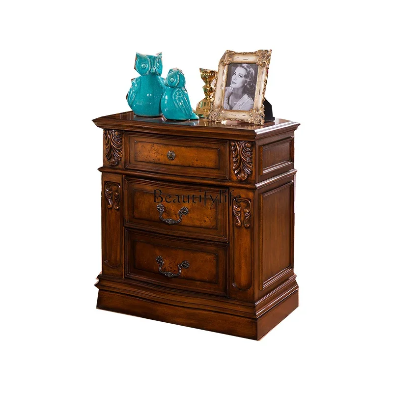 

D38American carved whole storage cabinet household all solid wood bedside locker