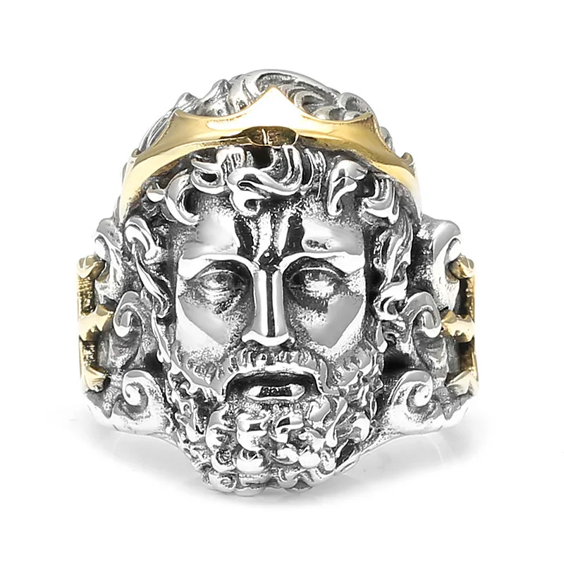 Anillo de plata de ley s925 con diseño de zeus abierto, sortija de dominación retro personalizada, estilo hip hop